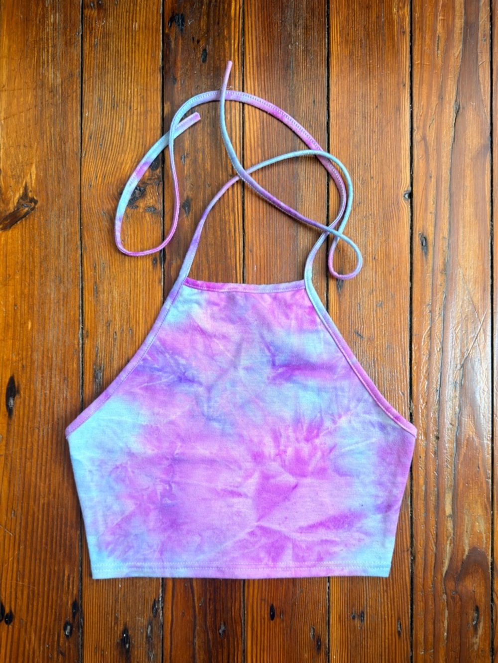 Tie-Dye Pastel Halter Crop Top - Pink Purple & Blue